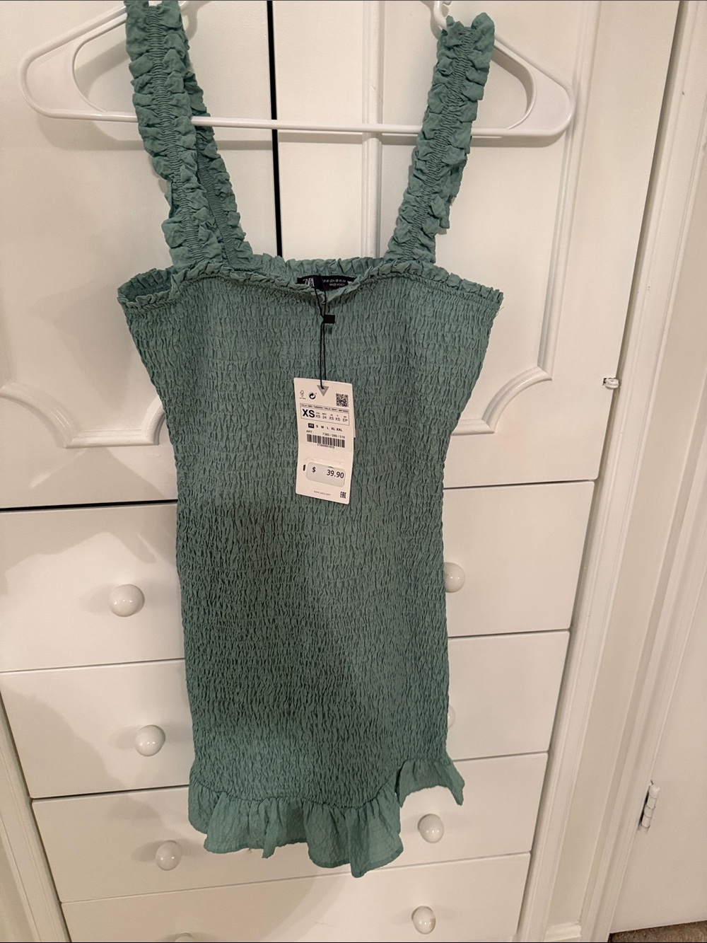 Zara Green Smocked Ruffle-Strap Mini Dress
